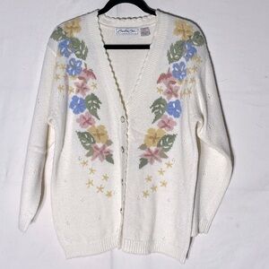 Vintage Barbara Sue Floral Embroidered Oversized Cottagecore Grandma Cardigan S